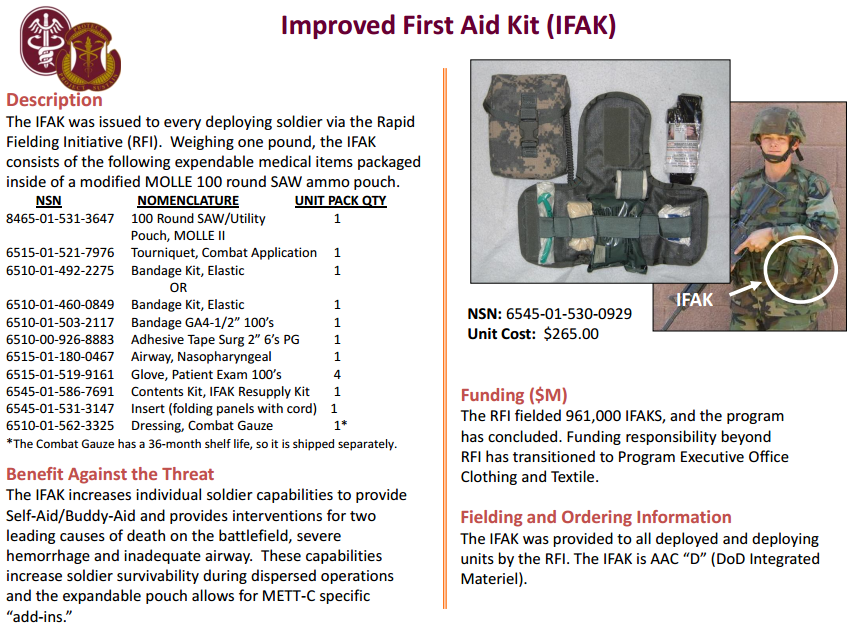 US Army IFAK. Click for source.